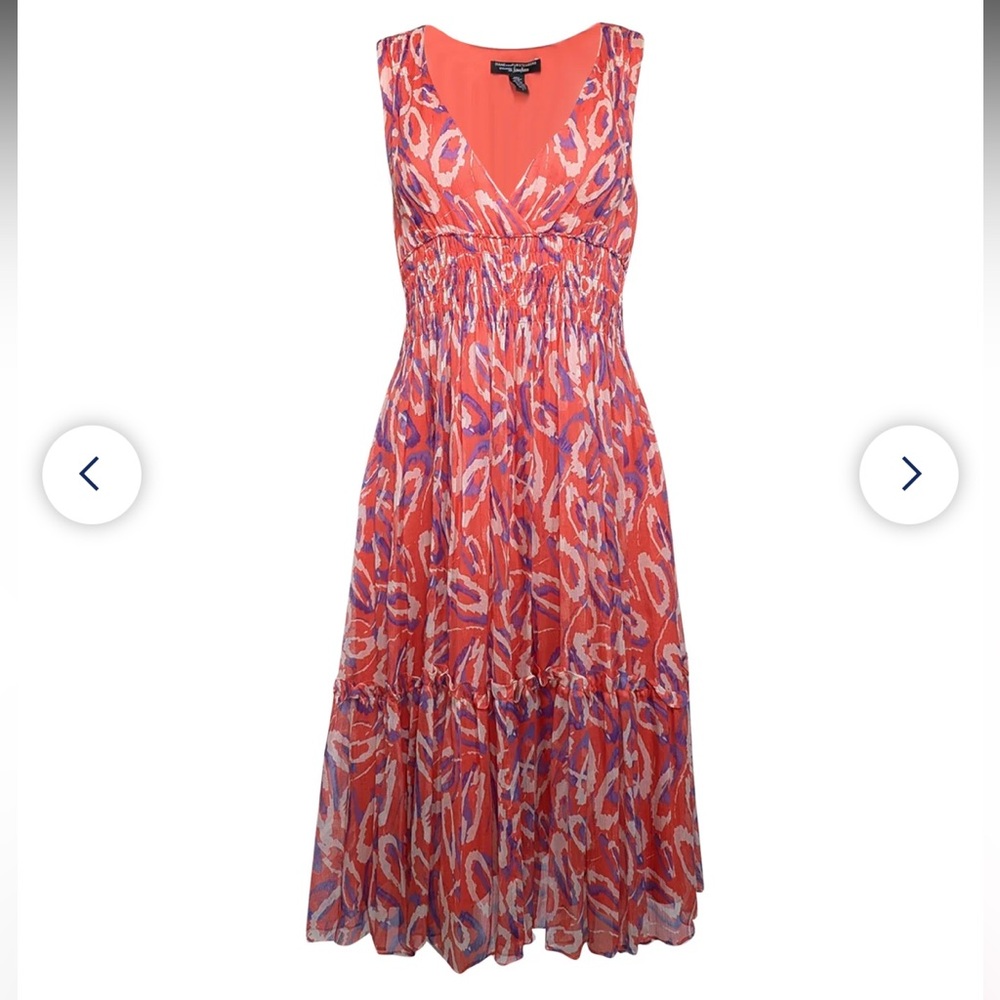 Diane Von Furstenberg Coral and Purple Printed Sleeveless Mini Dress